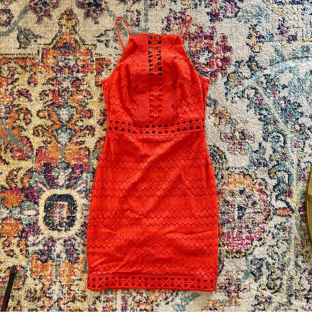 NWOT TOPSHOP ORANGE EMBROIDERED CUT OUT DRESS ABOVE THE KNEE SIZE SMALL
